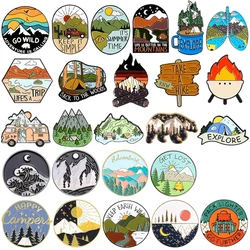 Outdoor Adventure Enamel Pins Scenic Mountain Camping Flame Wilderness Desert Brooches Lapel Badge Jewelry Gifts For Friends