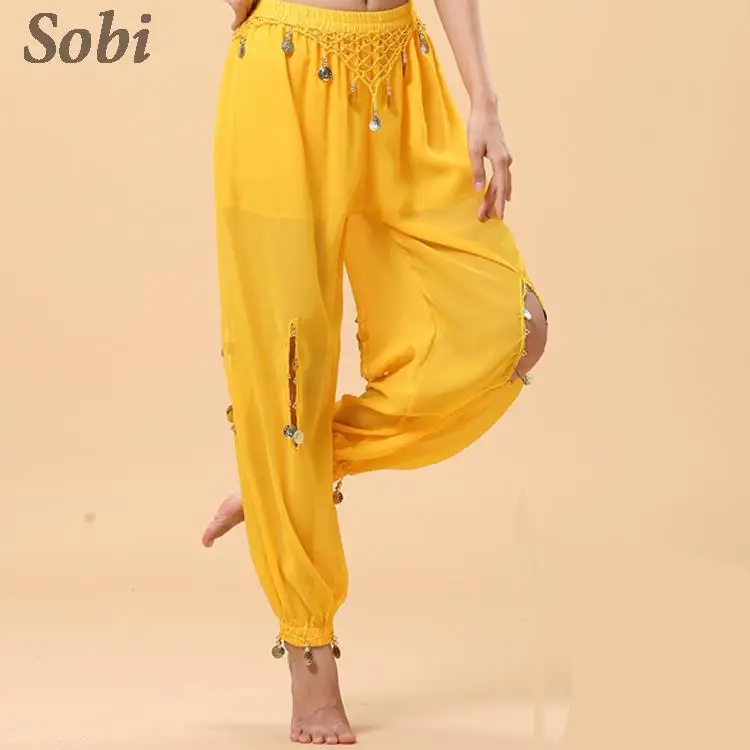 Women Sequin Belly Dance Pants Halloween Performance Clothing Indian Dance Hanging Coin Lantern Trousers Chiffon Dance Pants