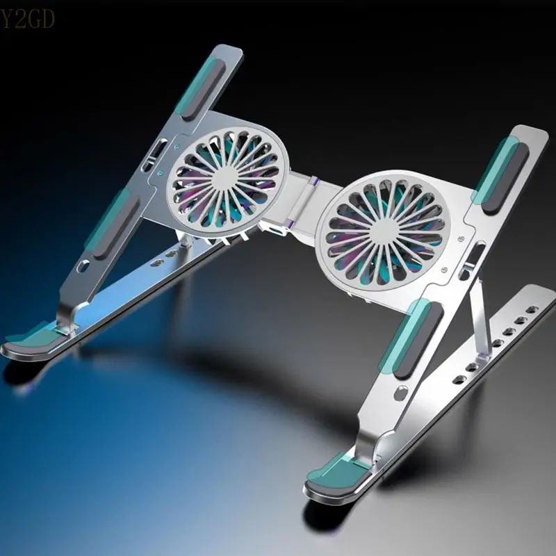 Y2GD Adjustable Laptop Stand Cooling Holder with 2 Fans Quiet Thin Cool Folding Riser