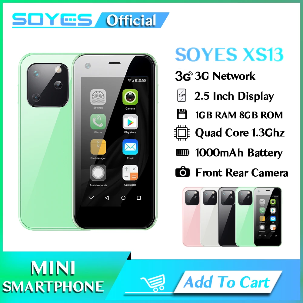 SOYES XS13 Mini Smartphone Façades Core Téléphone portable Android, Verre 3D, Fente pour carte EpiTF pour touristes, Caméra HD, Petit téléphone portable, VS XS11