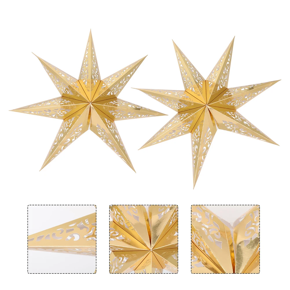 

3pcs Star Lampshade 35cm Golden Paper Lantern Shade for Bedroom Living Room Kitchen Hallway Gifts