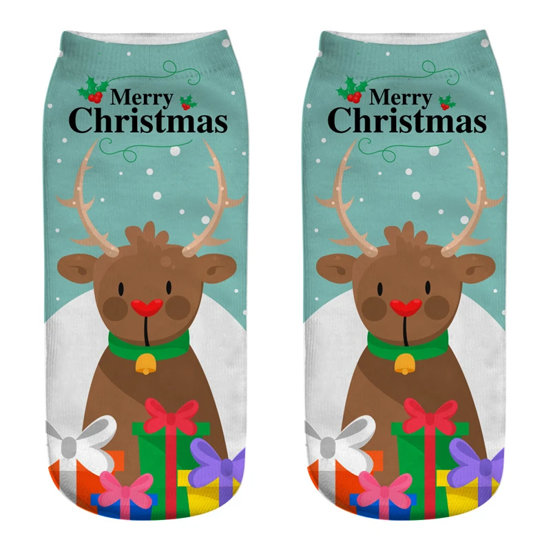 New 3D Printed Christmas Socks Funny Cartoon Elk Snowman Santa Cat Unisex Kitten Short Ankle Xmas Family Sokken Dropship