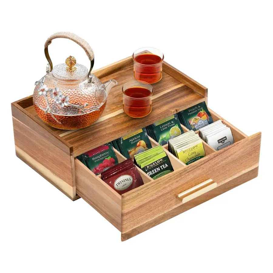 

Bag Organizer, Wood Tea Organizers and Storage Box, Tea Bag Holder Station Caddy Container for Countertop, Tea Accessories Gift