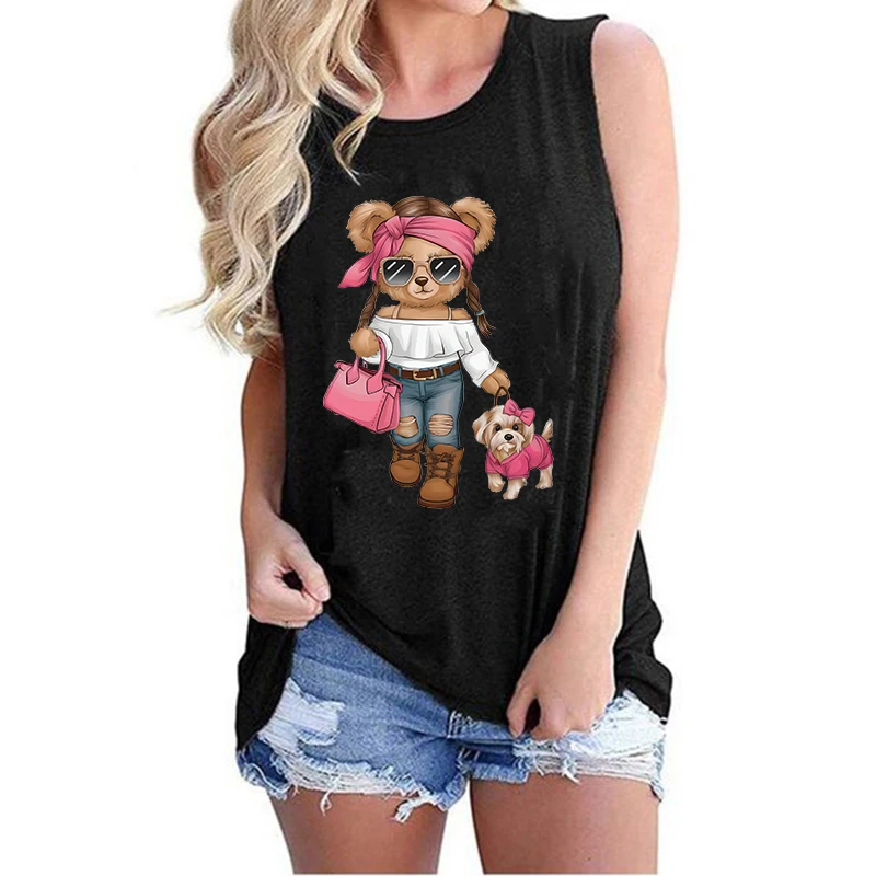 2000er Gothic Tank Top Girl with Beat Bedruckte Weste T-Shirt Print Damen ärmelloses Rundhals-Casual-Top-T-Shirt