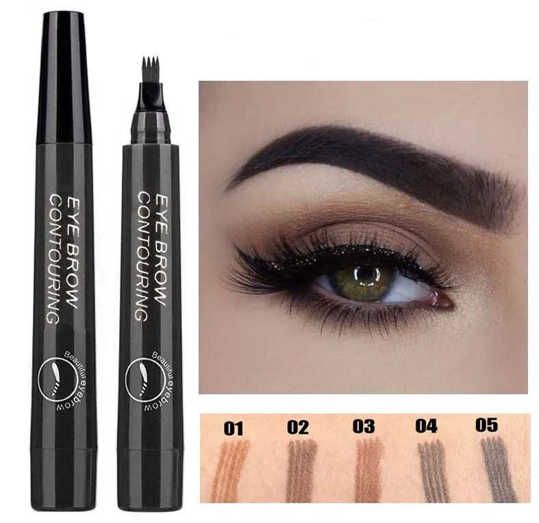 4 Point Eyebrow Pencil Waterproof Liquid Eyebrow Pen Makeup Long Lasting 4 Fork Tip Brow Pen Cosmetic Microblade Brow Pencil