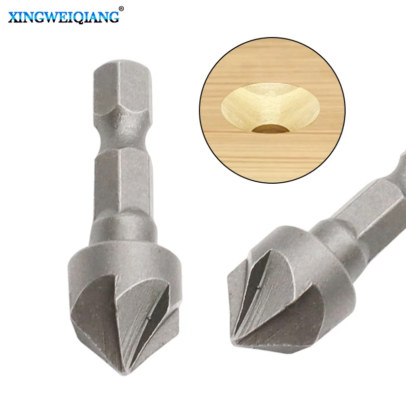 Hexagonal Shank Six-blade Chamfering Tool Carbon Steel Sandblasting Chamfering Knife Woodworking Hole Opener Countersink