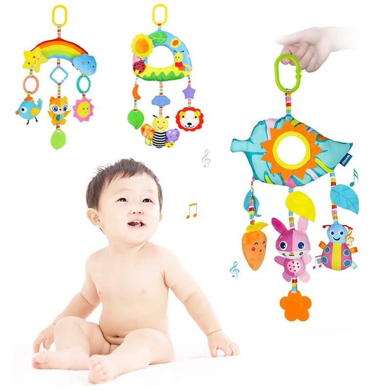 

Baby Car Seat Stroller Toys Hanging Plush Crib Colorful Bell Soft Baby Sensory Rattles with Teether for Babies 0-12 Months Gift