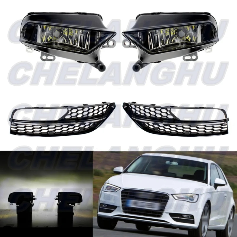 

For Audi a3 hatchback 2013 2014 2015 2016 2017 1 Set Front Bumper LED Fog Light Fog Lamp+chrome Grille Cover Car accessories