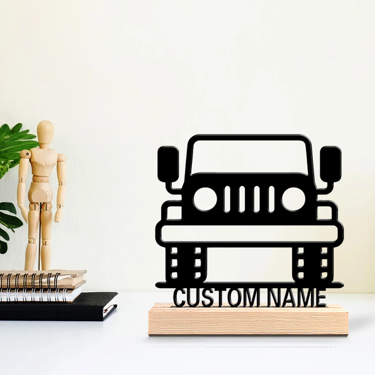

1 шт. Забавная персонализированная металлическая статуэтка Jeep, подарок художнику с деревянной подставкой, идеально подходит для художников, студий, творческих пространств.