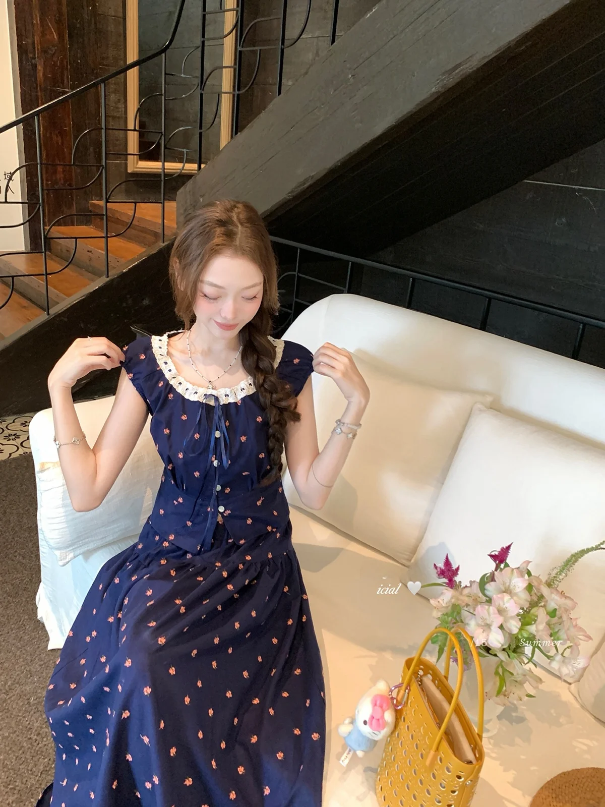 

ThePeachOfficial: Комплект из двух предметов в стиле ретро с цветной вышивкой — топ и юбка, женский летний костюм из хлопка во французском стиле