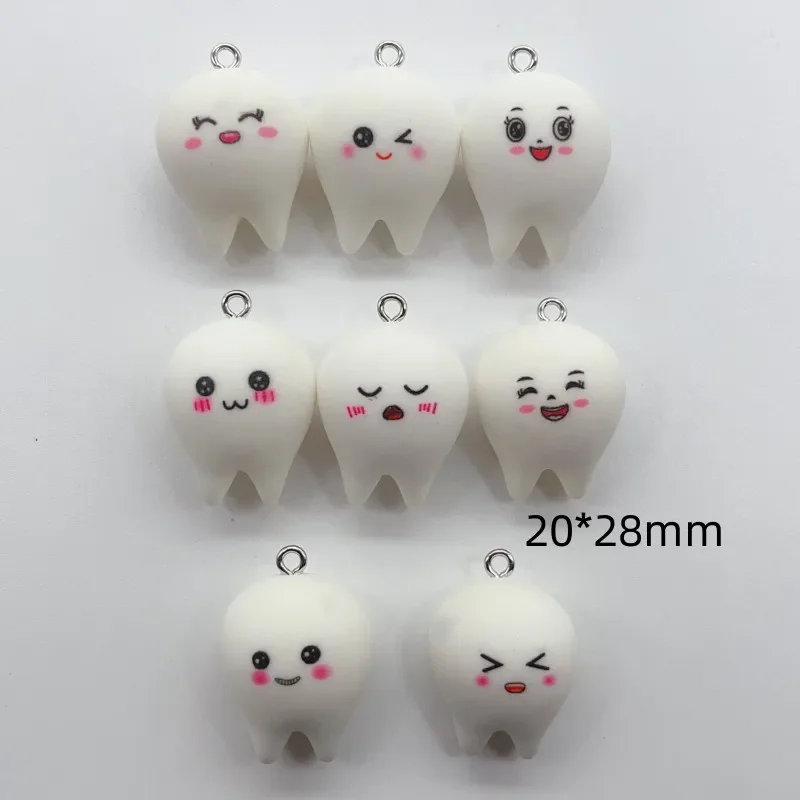 10pcs Cartoon White Expression Tooth Resin Charms For Earring Lovely Pendant Accessory DIY Crafts Decor Jewelry Making