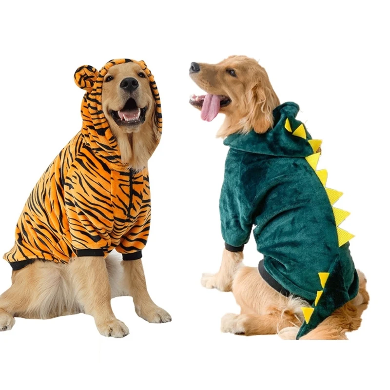 D0AD Lovely Dog Coat for Medium Large Dogs Halloween Hoodie for Pet Dog Spring Coat Dinosaur Two-Legged Pullover Clothing