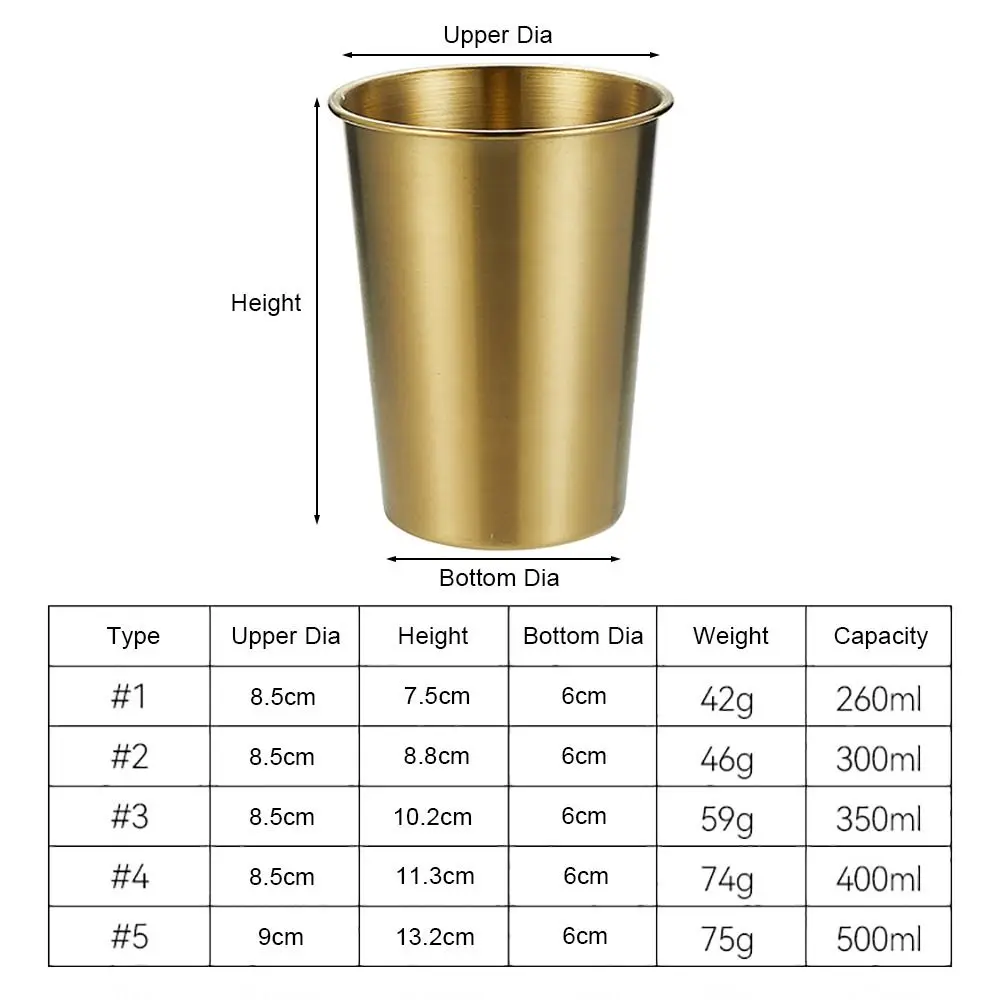 1Pcs Travel Camping Outdoor Stainless Steel Cup Coffee Tea Wine Gold Silver Whisky Beer Cups 260-500ml 304 Stainless Steel