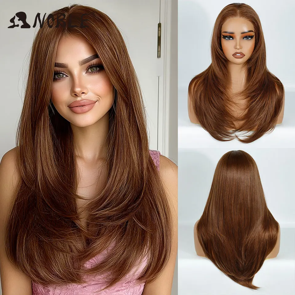 

Синтетические парики Noble Cosplay с кружевной передней частью для женщин, 13x3, прямые, с кружевом, предварительно выщипанные, многослойные, омбре, блонд, коричневый, кружевной парик