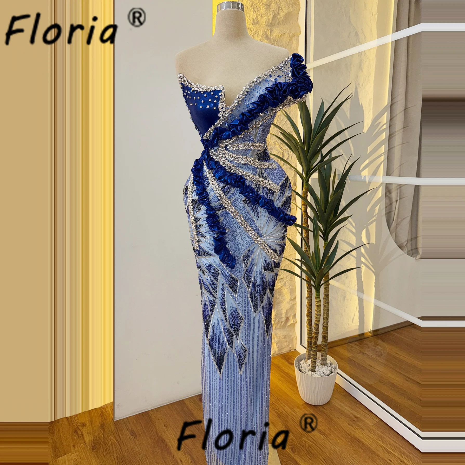 Couture Heavy Beads Mermaid Evening Dresses Shiny Stones Crystal Ruffles Celebrity Party Gowns Wedding Guest Robes de Soiree New