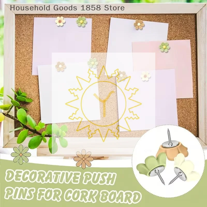 Resin Flower Thumbtacks Floral Pushpins Secure Decorative Board Pins for Photo Wall Art DIY Office Memo Display