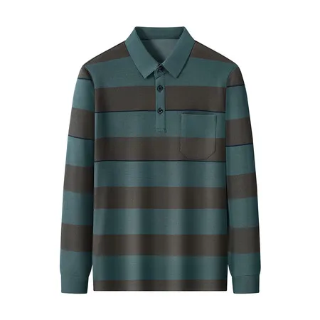 Einfaches Herren-Poloshirt mit langen Ärmeln, Kragen, Brusttasche, Knopfleiste, für Büro, Frühling, Herbst, Freizeit. – Detail 14