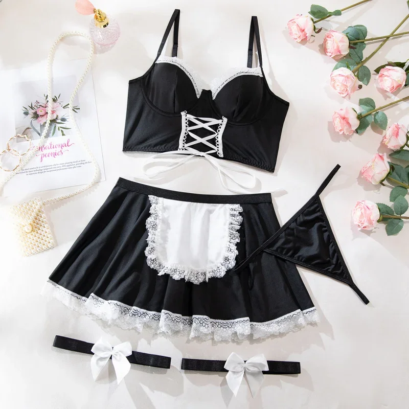 

Bikini Maid Costume Strap Uniform Maid Sexy Lingerie Role Play Passion Four-Piece Set