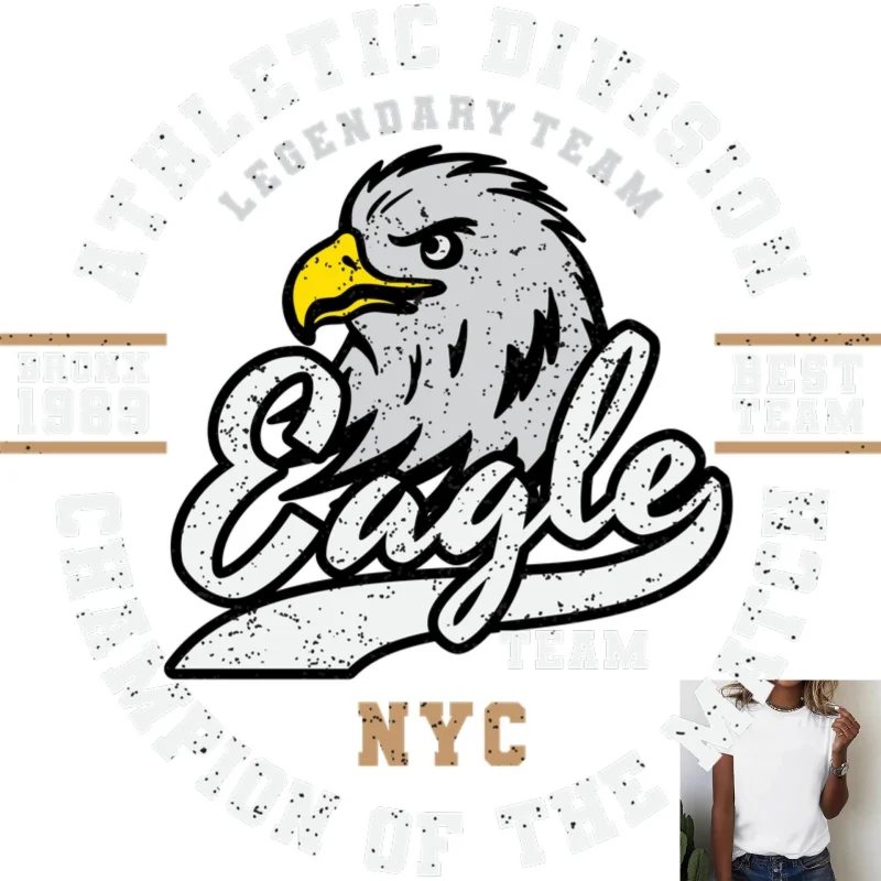 Vintage Eagle NYC Athletic Style Heat Transfer White Ink Iron - on Decal, Suitable for T - Shirts/Clothing, Street Trend &