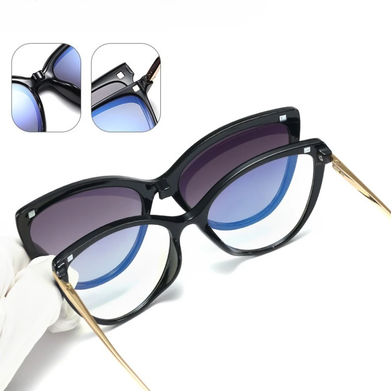 gj-optician-ファッションキャットアイ-マグネット式クリップオン眼鏡-近視用ブルーライトカット偏光累進多焦点クリップオン眼鏡