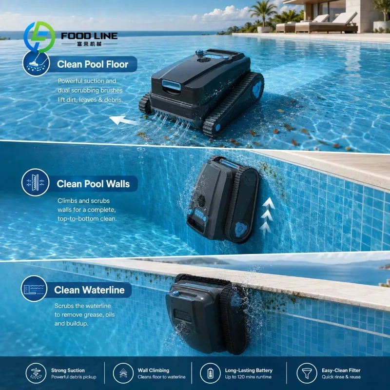 Customized Robotic Pool Cleaner USB Powered Cordless Auto Pool Cleaning Robot with Self-Parking Floor Wall Waterline Cleaning