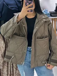 TRAF 20223 Winter New Women Fashion Retro Thick Coats Stand Collar Jackets Woman With Buttons Windbreaker Streetwear Mujer Roupa