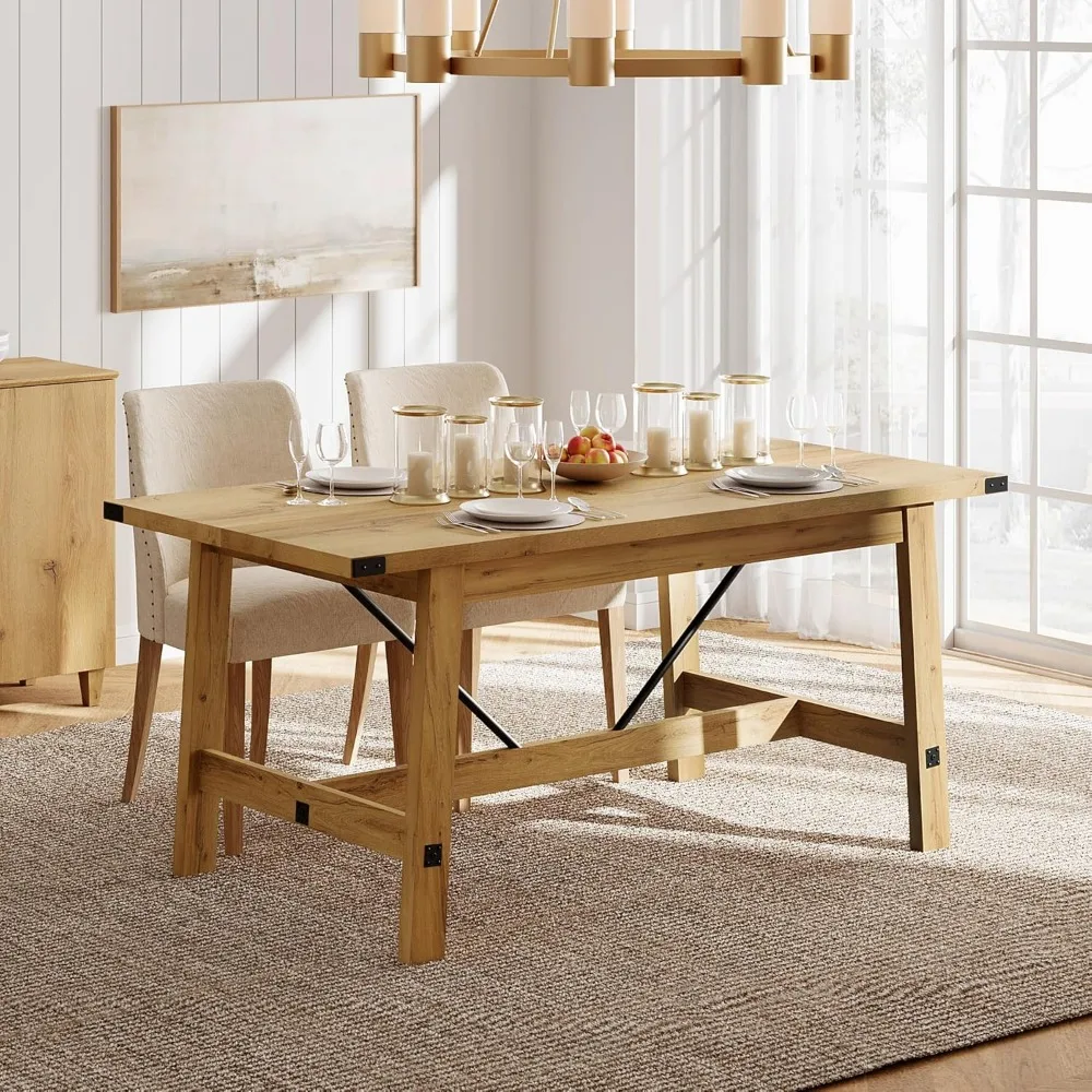 4-6 Person Farmhouse Dining Table with Heavy Duty Wooden Legs, 67.7 Inch Rectangular Modern Wood Kitchen Table for Dining Room