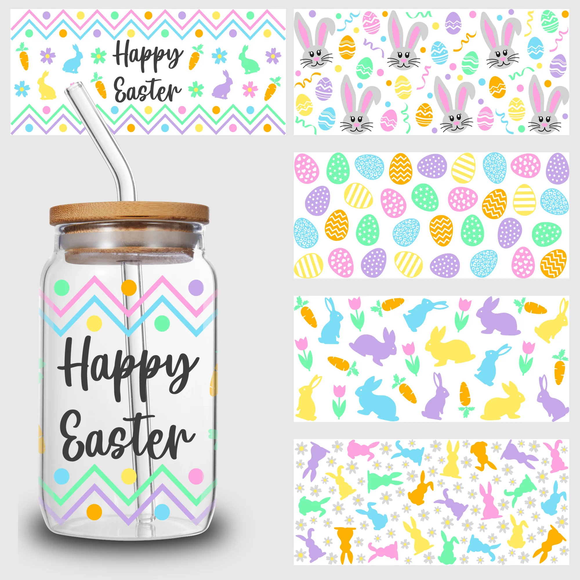 5 Sheets Easter UV DTF Cup Stickers, Glass Sport DTF Transfer Stickers, Waterproof Wipe Transfers for 16oz Glass, Mugs, Crafts,