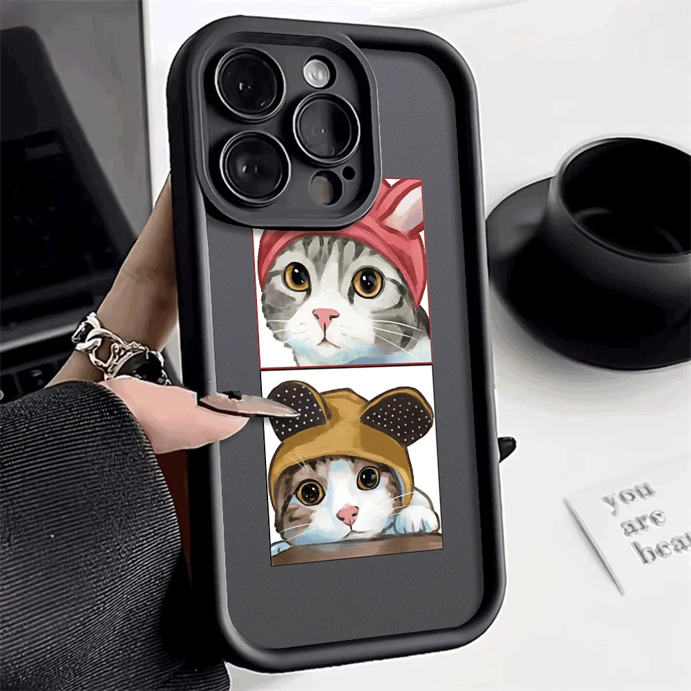 Stoßfeste Handyhülle für iPhone 16 15 14 13 12 11 Pro Max XS XR X 14 15 16 Plus 12 13 Mini Lustige Cartoon-Katze Silikonhülle – Detail 5