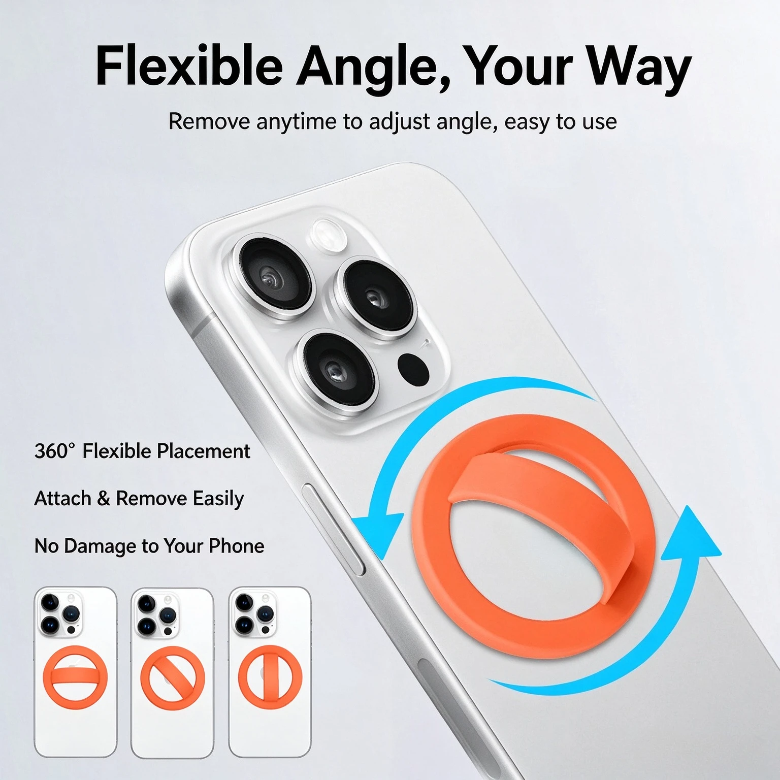 Liquid Silicone Magnetic Phone Ring Waterproof Removable Magnetic Phone Ring Holder Grip Attachment for iPhone & Android Cases