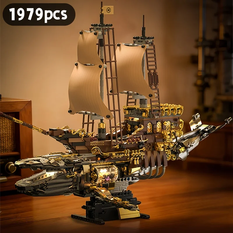 

Creative Retro Steamship Building Blocks Moc Mechanical Whale Model Desktop Decoration Bricks Toys Gifts for Boys and Adults
