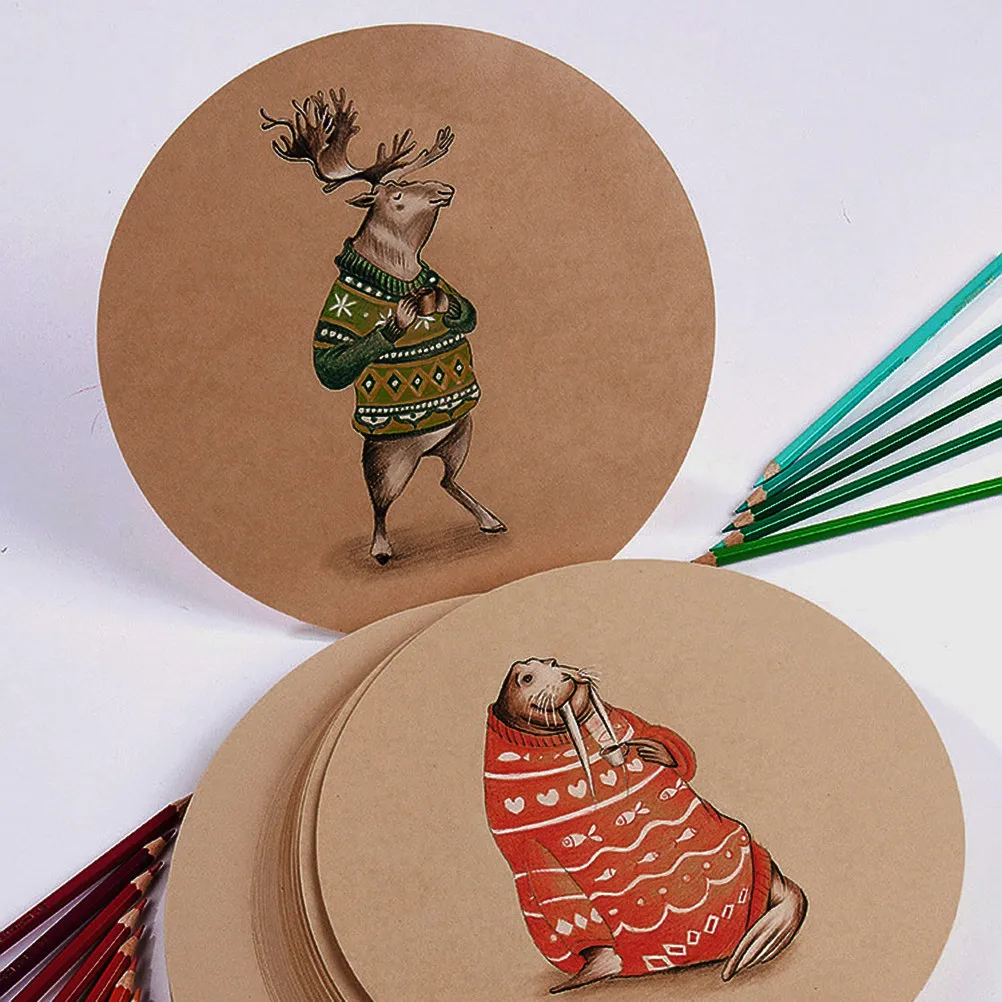 

25 Sheets Round Kraft Sketch Paper Thick Tear Resistant Drawing Pads Double Sided for Sketch Cartoon Watercolor Gouache Art