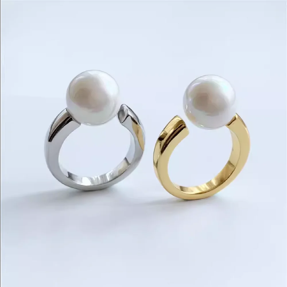 

Natural AAAA10-11mm white round South Sea pearl 925 sterling silver women's ring with adjustable size