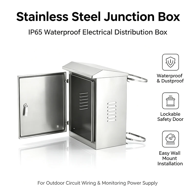 Sloped Rainproof Top Stainless Steel Pole Mount Box Stainless Hoop Clamp Included Anti-Corrosion Electrical Box
