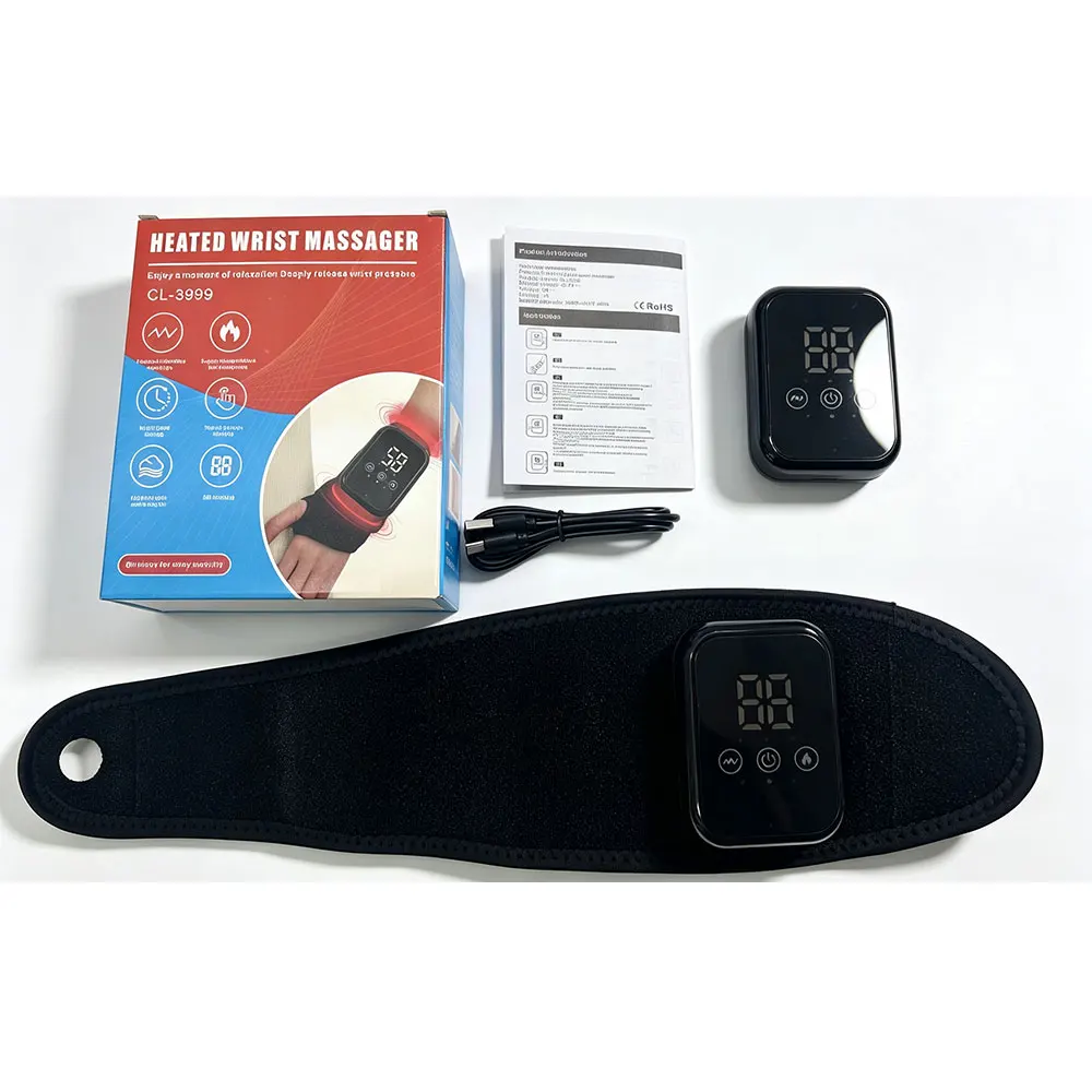 Electric Heated Wrist Massager With 3 Heat Levels 3 Vibration Modes, Hand Wrist Support Brace Wrap  for Muscle Relaxtion