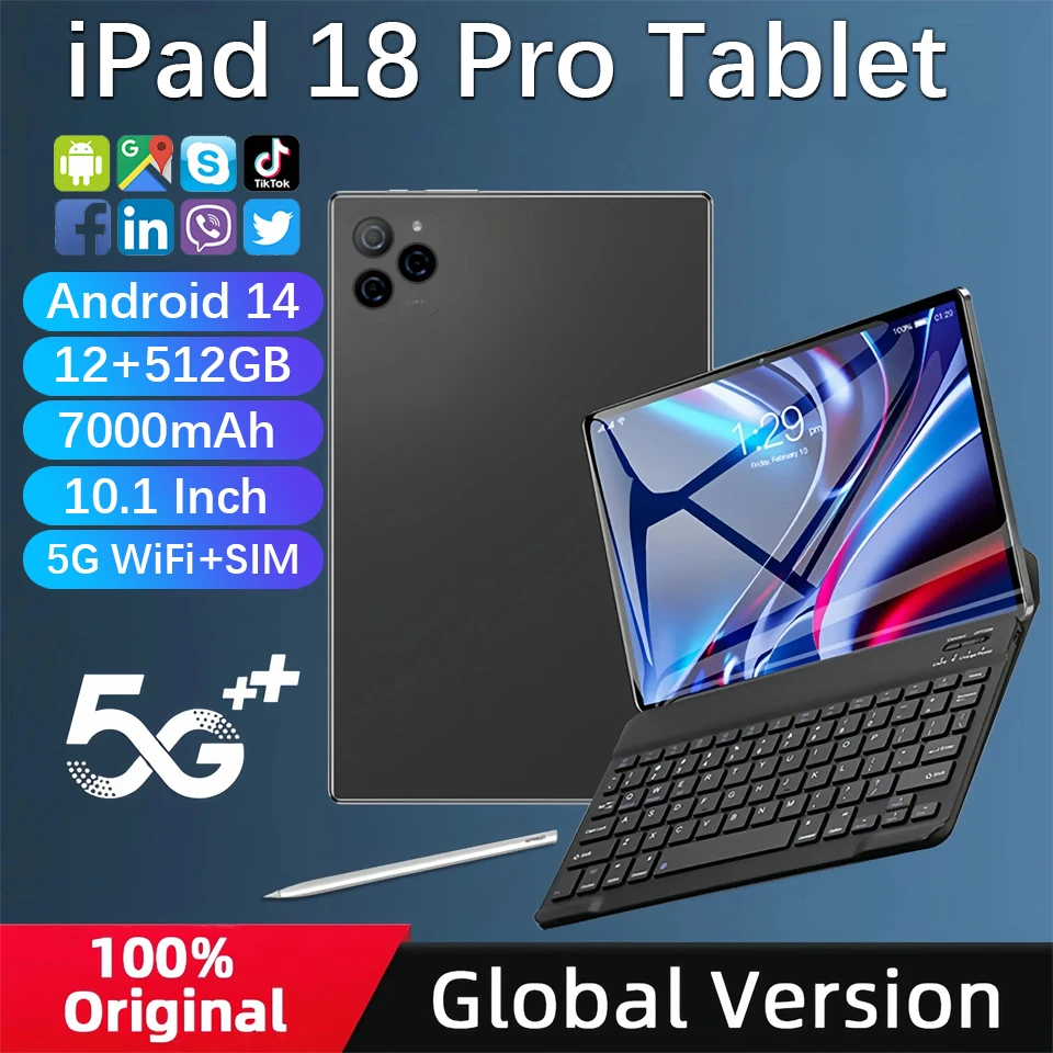 

2025Новый оригинальный планшет Global Version Android iPad 18 Pro 12 ГБ + 512 ГБ Планшетный ПК 5G Dual SIM-карта или WIFI HD Google Store Tablet