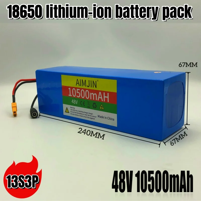 13S3P 48V10.5Ah Lithium Ion Battery Pack Suitable for 48V motors with BMS+54.6V Charger