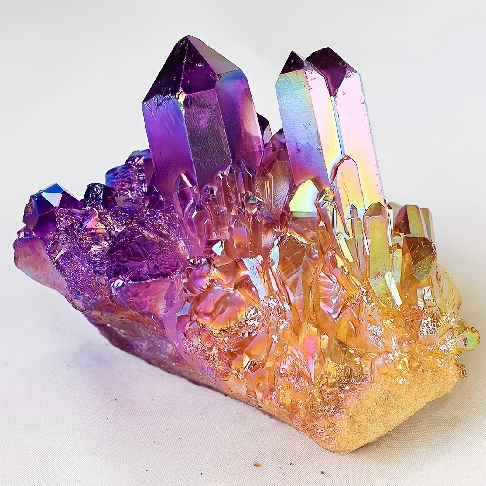 

1PC Angel Aura Crystal Cluster | Purple & Yellow Quartz, Titanium Rainbow Lemurian Point for Decor, Table | Unique Holiday Gift
