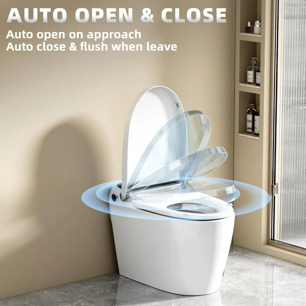 Smart Toilet, Bidet Built In and Auto Open & Auto Close,Heated Seat, Warm Water and Dry, Wireless Remote Control, Toilet Smart