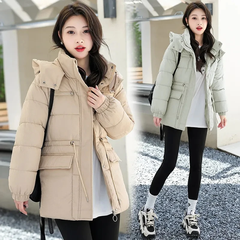 Cotton-Padded Jacket Female Long Winter 2026 New Loose Thick Down Coat Women Parkas With Large Overcoat Pockets Jacquard Outwear