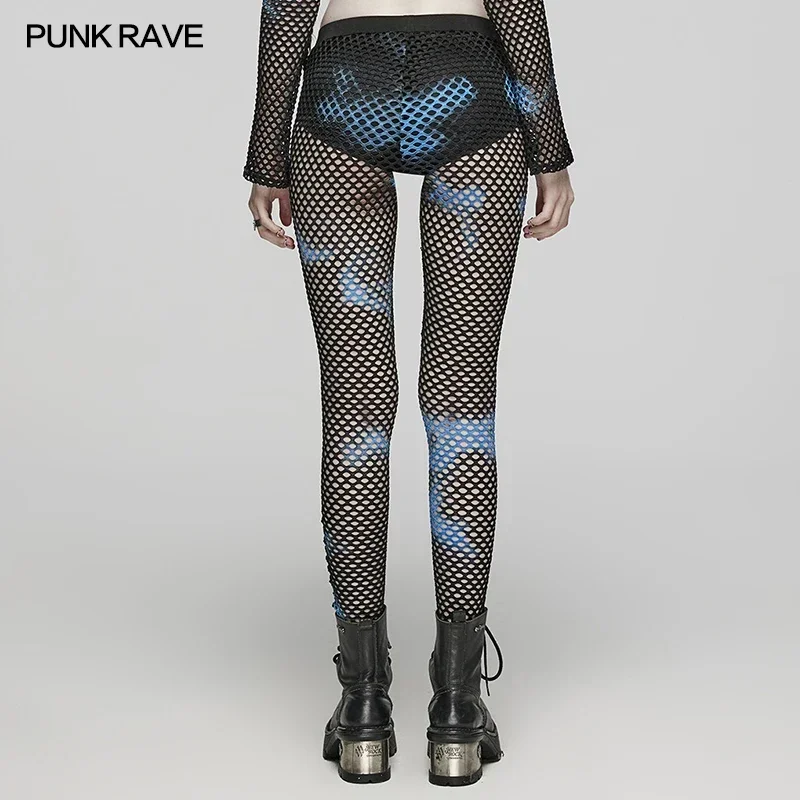 PUNK RAVE Women's Punk Tie-dyed Mesh Leggings Slim Perspective Matching Pants Three Colors Available Spring/summer