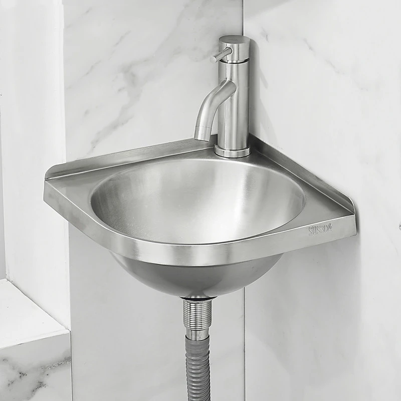 SS304 Stainless Steel Corner Sink Wall Mounted Small Bathroom Wash Basin Space Saving RV Caravan Sink Compact Design