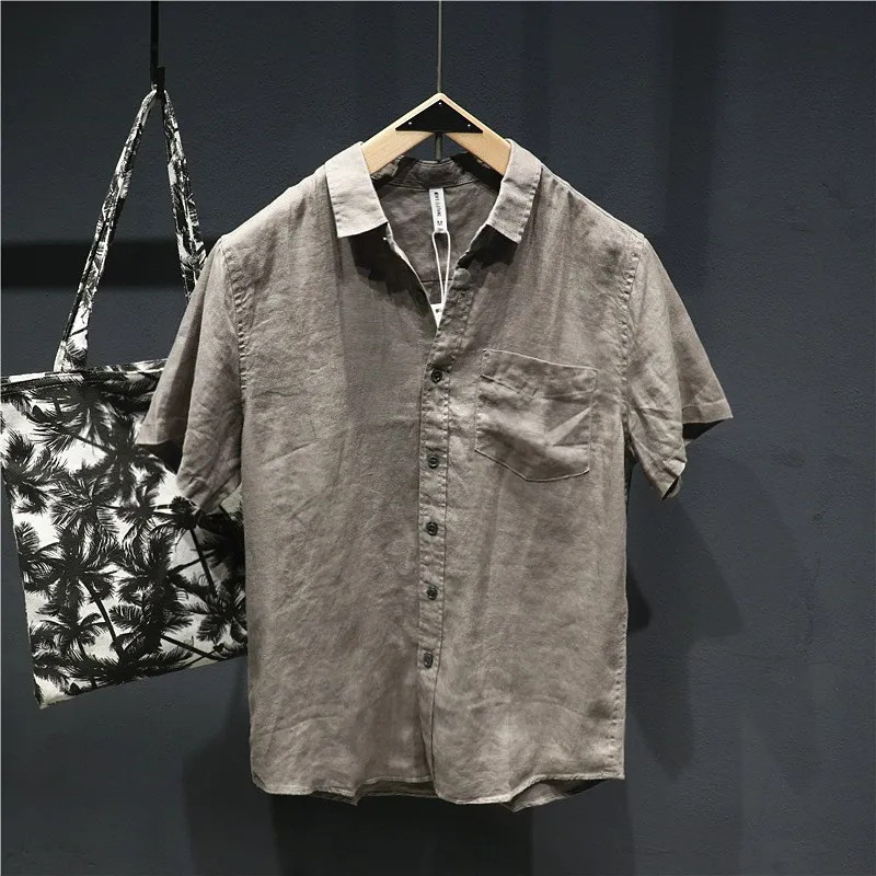 

Men's Pure Linen f Sve irt Ice Silk Thin Summer ort Sve Breathable Casual Sle Stand Fit Daily Wear