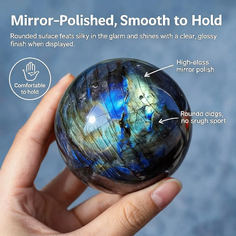 Natural Labrador Stone Ball shaped Crystal Ball, random style, with sparkling effect, polished stone ball, suitable for home decoration, Halloween decoration, Christmas gifts, crystal collection display, unique mineral specimens