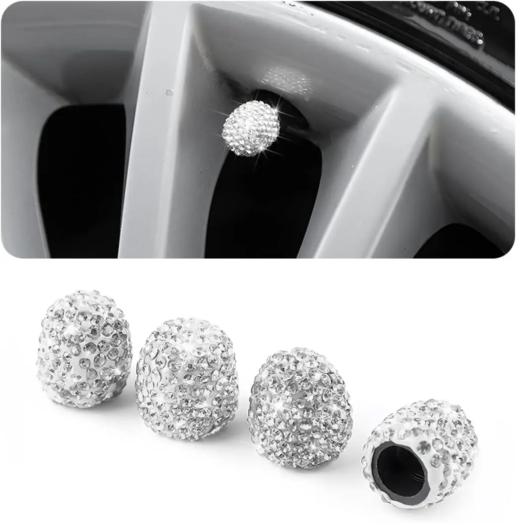 4 Pack Handmade Crystal Rhinestone Tire Valve Stem Caps, Wheel Tire Valve, Attractive Dustproof Bling Car Accessories, Universal