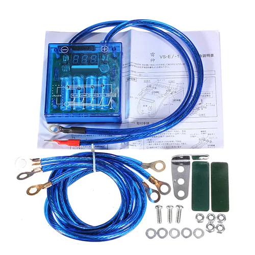 Imagen 1 del producto Estabilizador regulador de voltaje de batería de coche de 12v, regulador Universal de estabilizador de voltaje de ahorro de combustible para coche con pantalla Led de cables de tierra