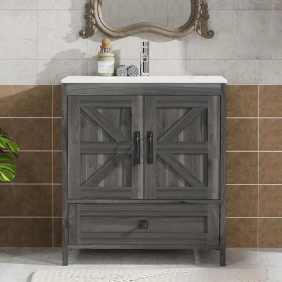 

Bathroom Vanity Ceramic, Wood Vanity with Hidden Storage Space, Bathroom Sk and Cabet Combo Set, Vanity Sinks for Bathrooms