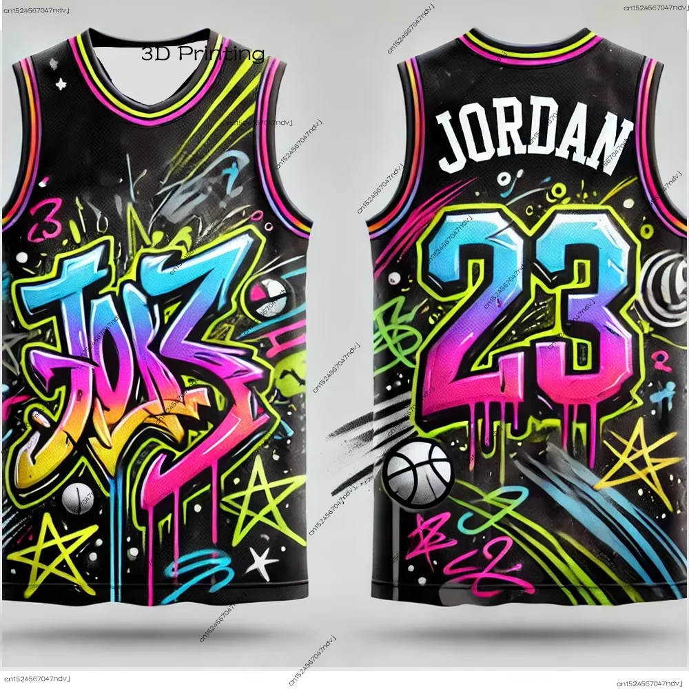 Chat GPT Smart Design EUA Camisa de basquete Jordan Graffiti Street No. 23 Colete de camisa de basquete Camisa de basquete de secagem rápida
