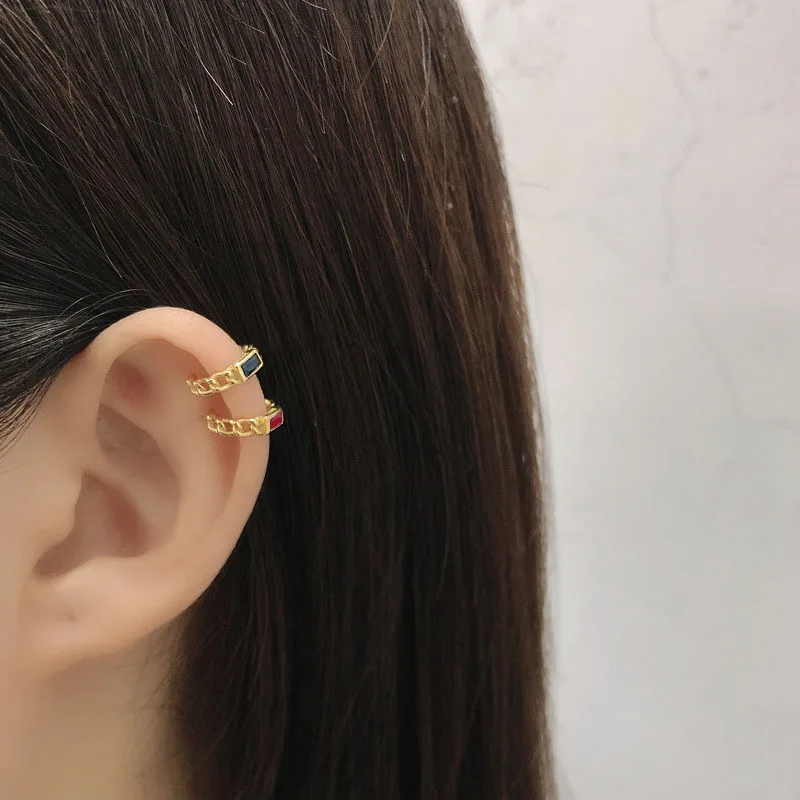 ENSHIR Chain Twisted Zircon Earrings for Men Women Colored Zircon Ear Bone Earrings Daily Jewelry
