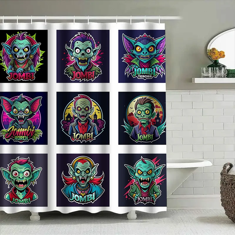 

Tuniu Creepy Zombie Bat Shower Curtain Horror Theme Cool Halloween Decor Spooky Graphic Design